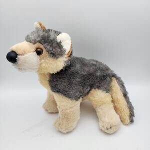 Vintage Aurora Wolf Husky Plush Stuffed Animal 11" Gray Cream Faux Leather Nose